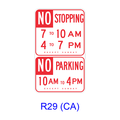 No Stopping/No Parking Specific Hours R29(CA)